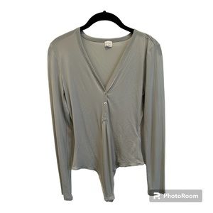 Aritzia Gray Very Sheer Long Sleeve Bodysuit